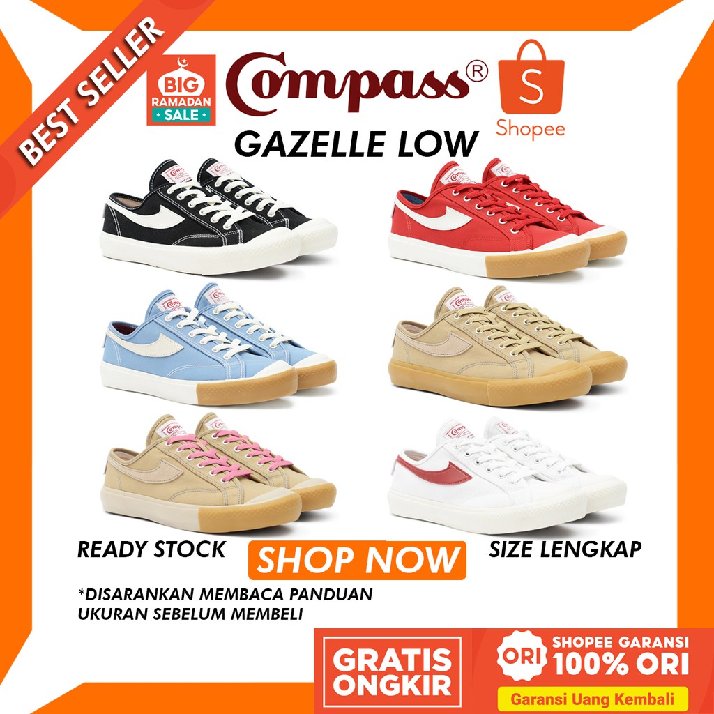 Sepatu Compass Gazelle Low Black White / Red Gum / Blue Sky / Cappucino / White Red / Pink Frost
