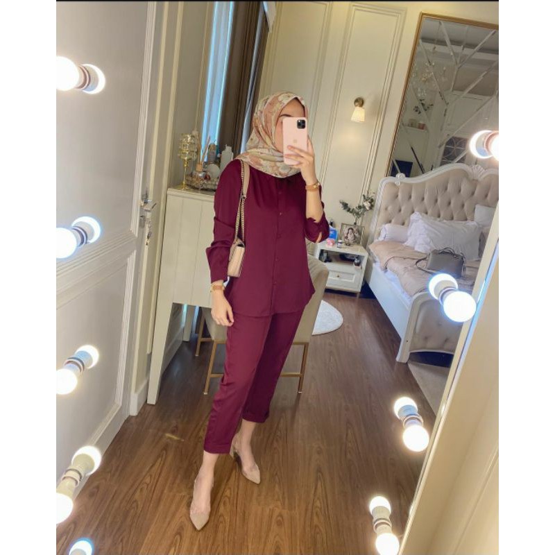 One sett salsabila By Aqila_fashion terlaris-Maroon