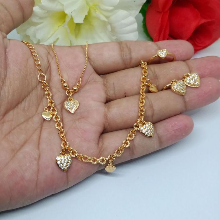 M66G set perhiasan anak motif love, set perhiasan anak titanium asli anti luntur anti karat terbaru,