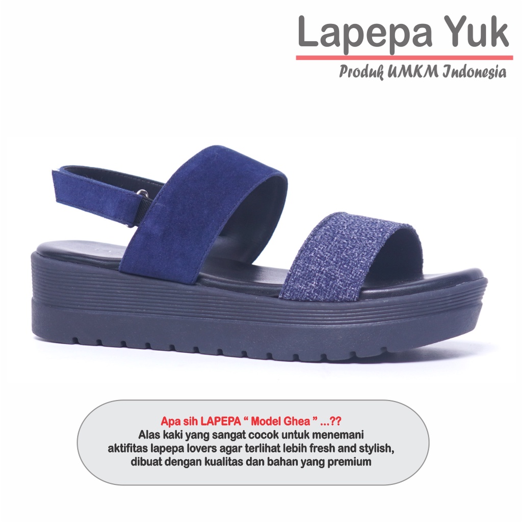 LAPEPA YUK -  Sepatu Sandal Wanita Wedges GHEA Model Ban dua Tali Strap belakang Hak Tinggi Sole 4 cm Spatu Sendal Gunung Cewek  Size 36 37 38 39 40 Warna NAVY  Biru Dongker Cewe Kekinian Premium Terbaru Shoes Ori Original Mall Official Store Promo