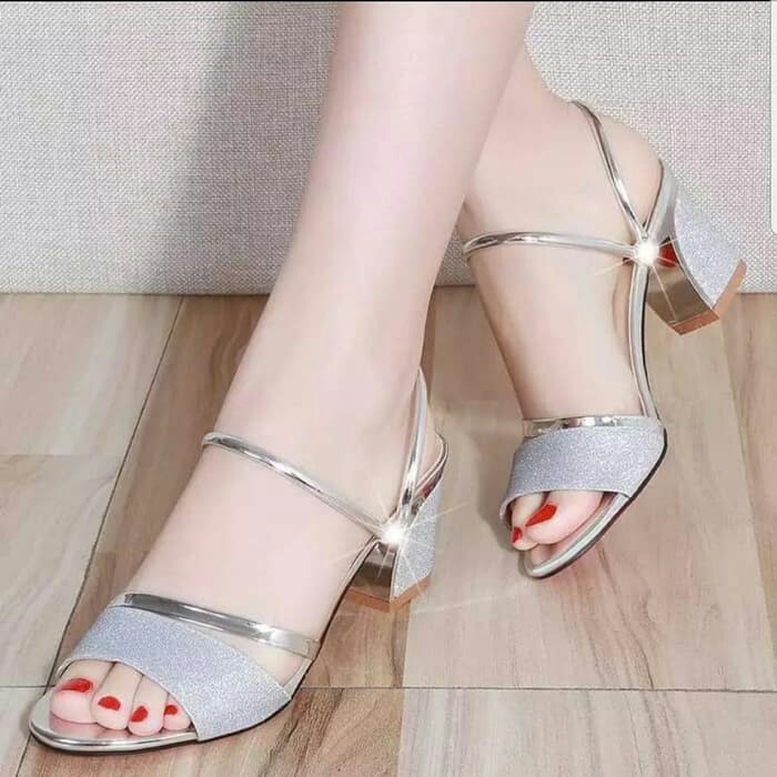 Sepatu Hak Tahu Pesta /Chunky Heels Brand Fld Murah Heelswanita 2 PL444 Sepatu Heels An_39 - Silver