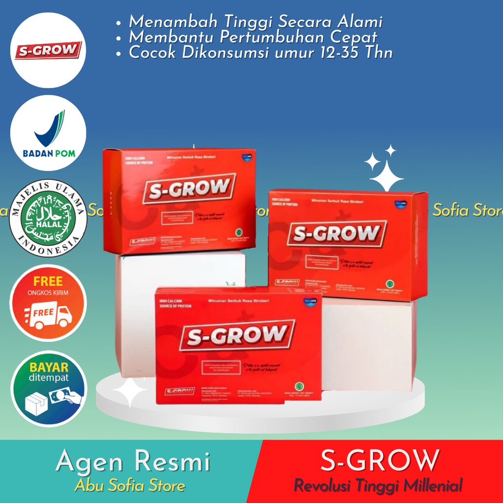 

S-GROW Suplemen Peninggi Badan Tinggi Kalsium Susu Peninggi rasa Strawberry Original BPOM