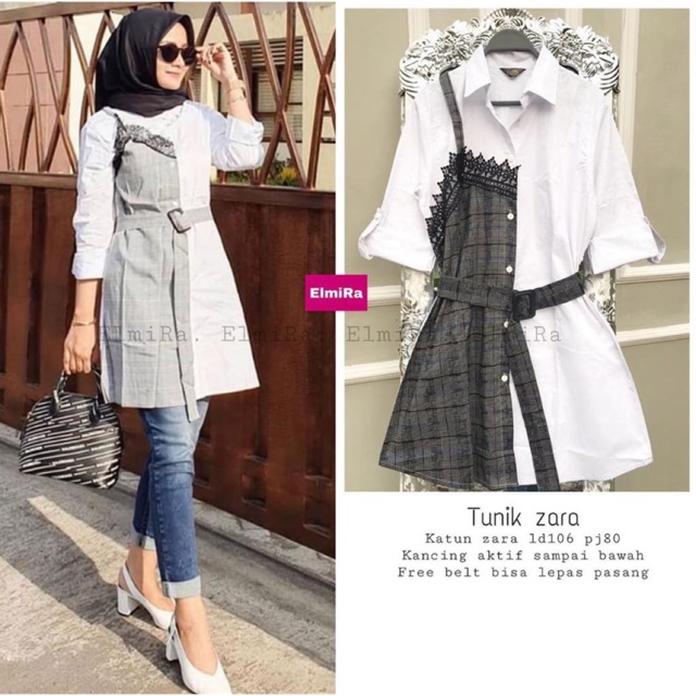 TUNIK ZARA / Katun Zara / Kancing aktif / Free Belt Lepas Pasang