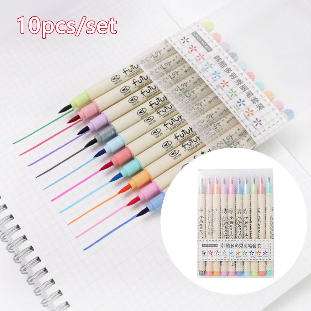 Nanas 10PCS Set Pulpen Cat Air Gambar Warna-Warni Alat Seni Untuk Gambar Grafis Pemula Kepala Lembut