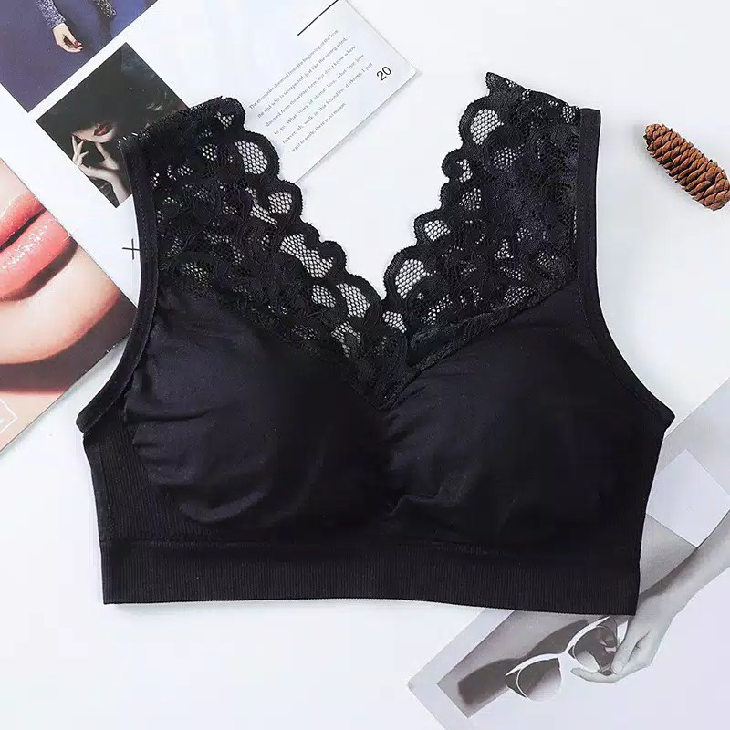 Bra Wanita TN50 dengan Model Renda Tanpa Kawat dan Bahan Lace Bergaya Korea Amerika