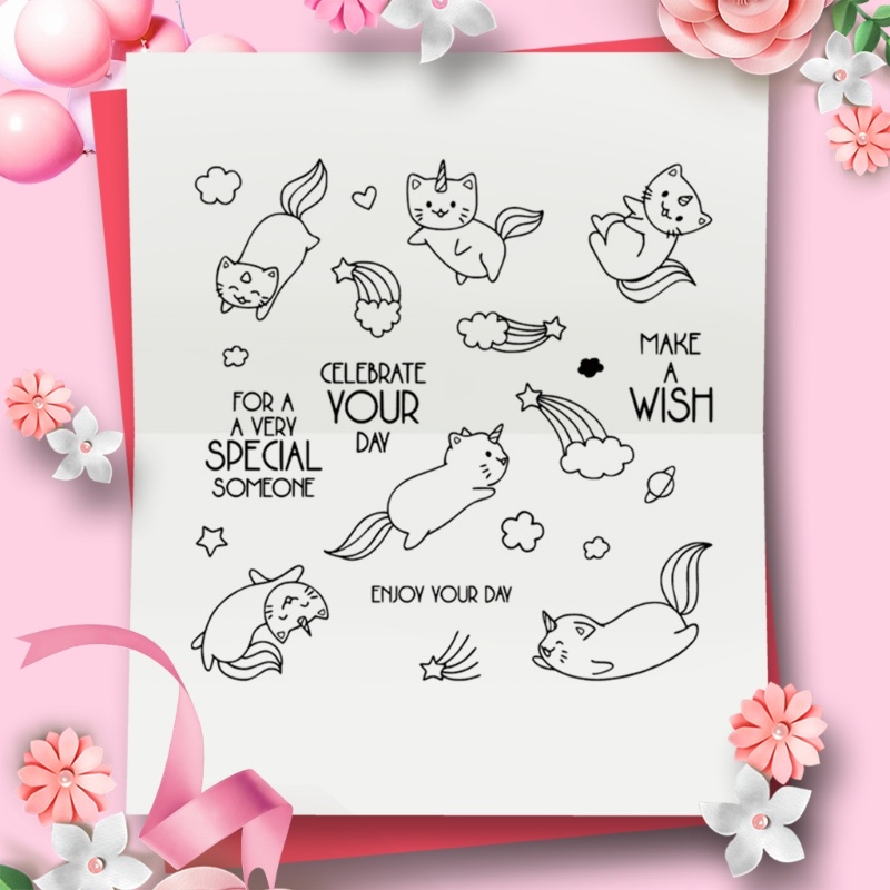 Stempel Emboss Die Cut Bahan Silikon Desain Kucing Untuk Scrapbook / Jurnal / Agenda DIY