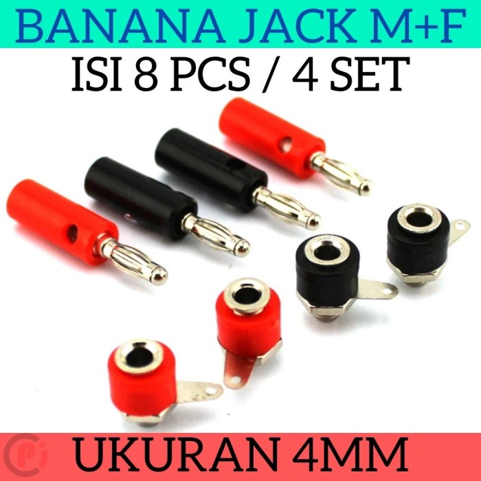 Isi 8 Pcs Jack Banana Male Female Soket Jantan Betina 4Set Merah Hitam