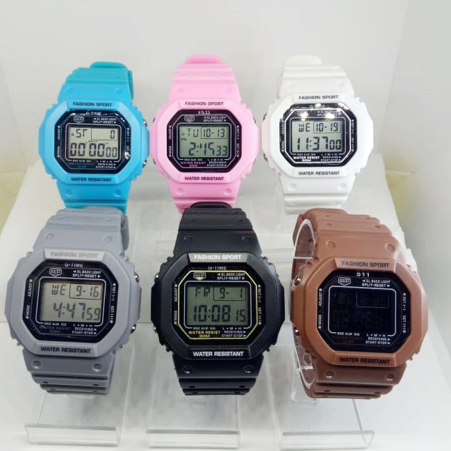 Jam Tangan wanita tali rubber digital kotak 511 warna free batrai