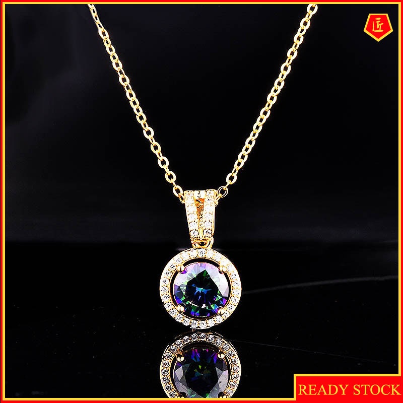 [Ready Stock]2 Karat Colorful Crystals Necklace Women's Simple Fashion All-Matching