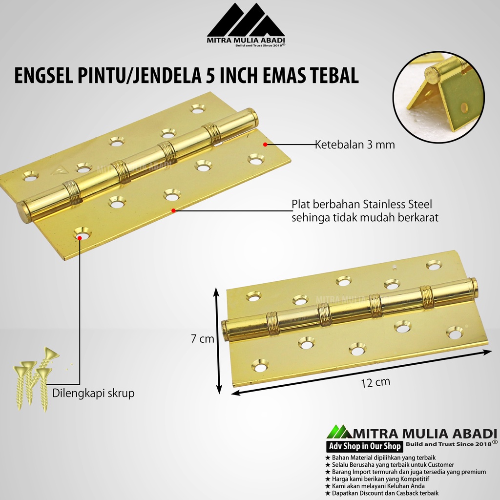 Engsel Pintu Jendela TEBAL 5 inch GOLD / Stainless Steel