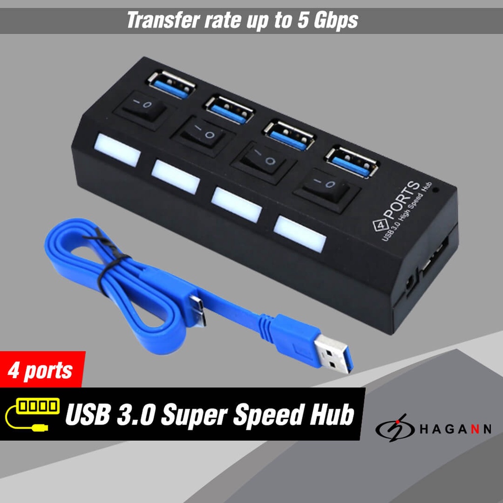 USB 3.0 Hub 4 Port On Off High Speed / USB Hub 4 Slot Data Super Speed USB3.0