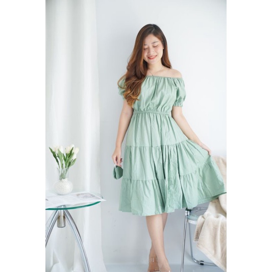 DDC9634 - Nonna Ruffle Midi Dress  bahan Cotton linen HQ