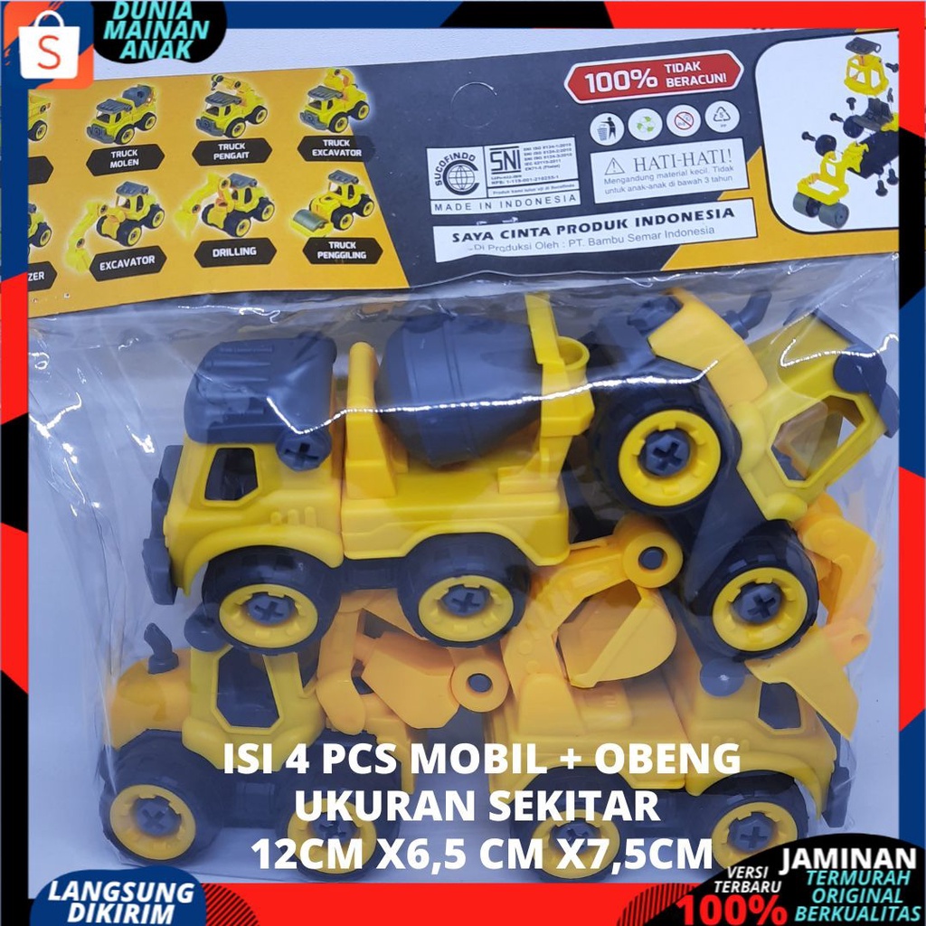 Mainan Mobil Truck DIY Bongkar Pasang Plus Obeng Construction Car 4 pcs / Mainan Edukasi Anak kgp-10