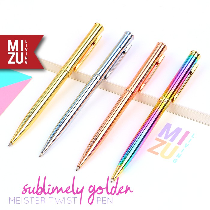 SUBLIMELY GOLDEN MEISTER GOLD PEN Twist Refillable Black Ink Tinta Hitam Ballpoint Pocket Clip Emas-1