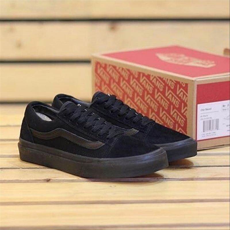 Sepatu sneakers Hitam Polos Sepatu Vans Fullblack Casual Skate