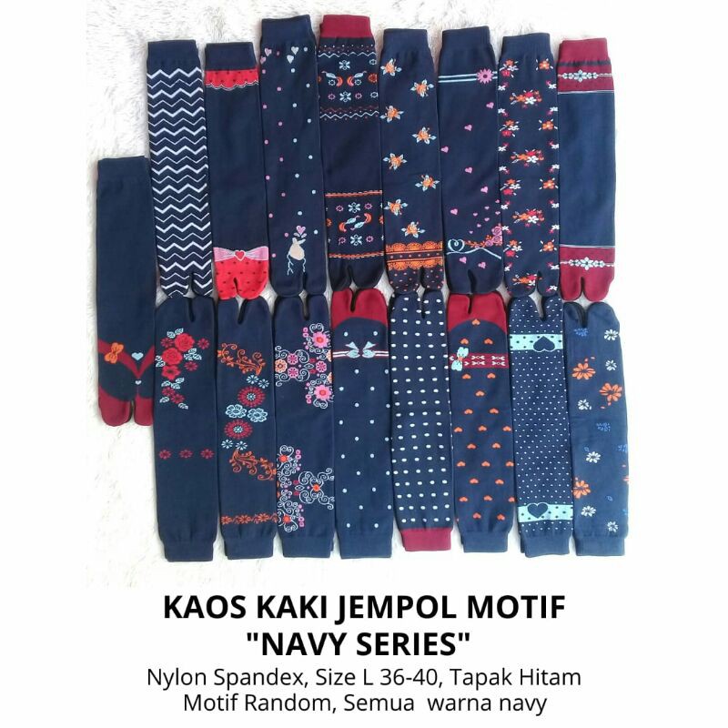 Kaos Kaki Jempol Motif Navy Series, Wanita Muslimah Tapak Hitam Nylon Spandex Panjang Tebal Murah