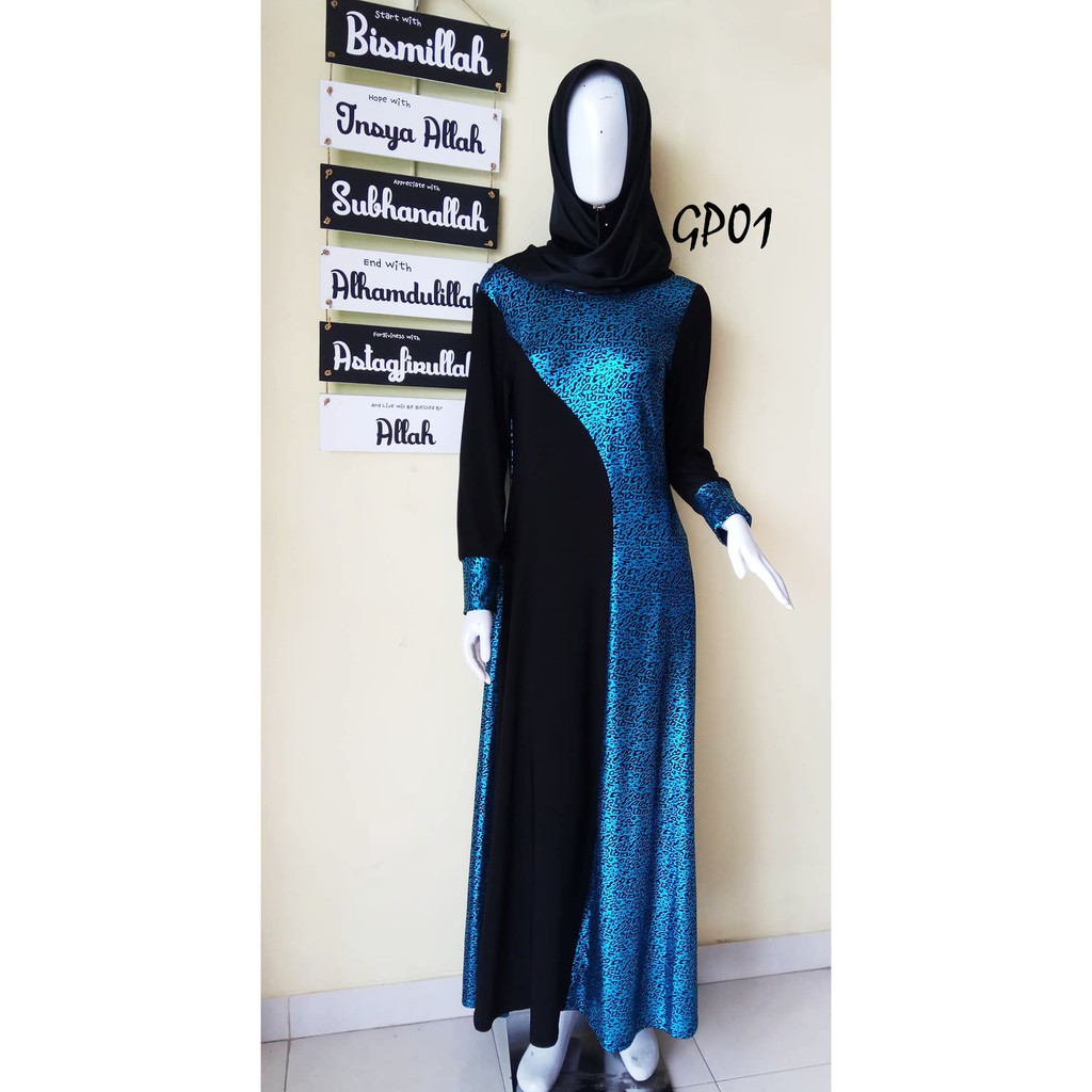 GAMIS PESTA  MOTIF MACAN BLUE