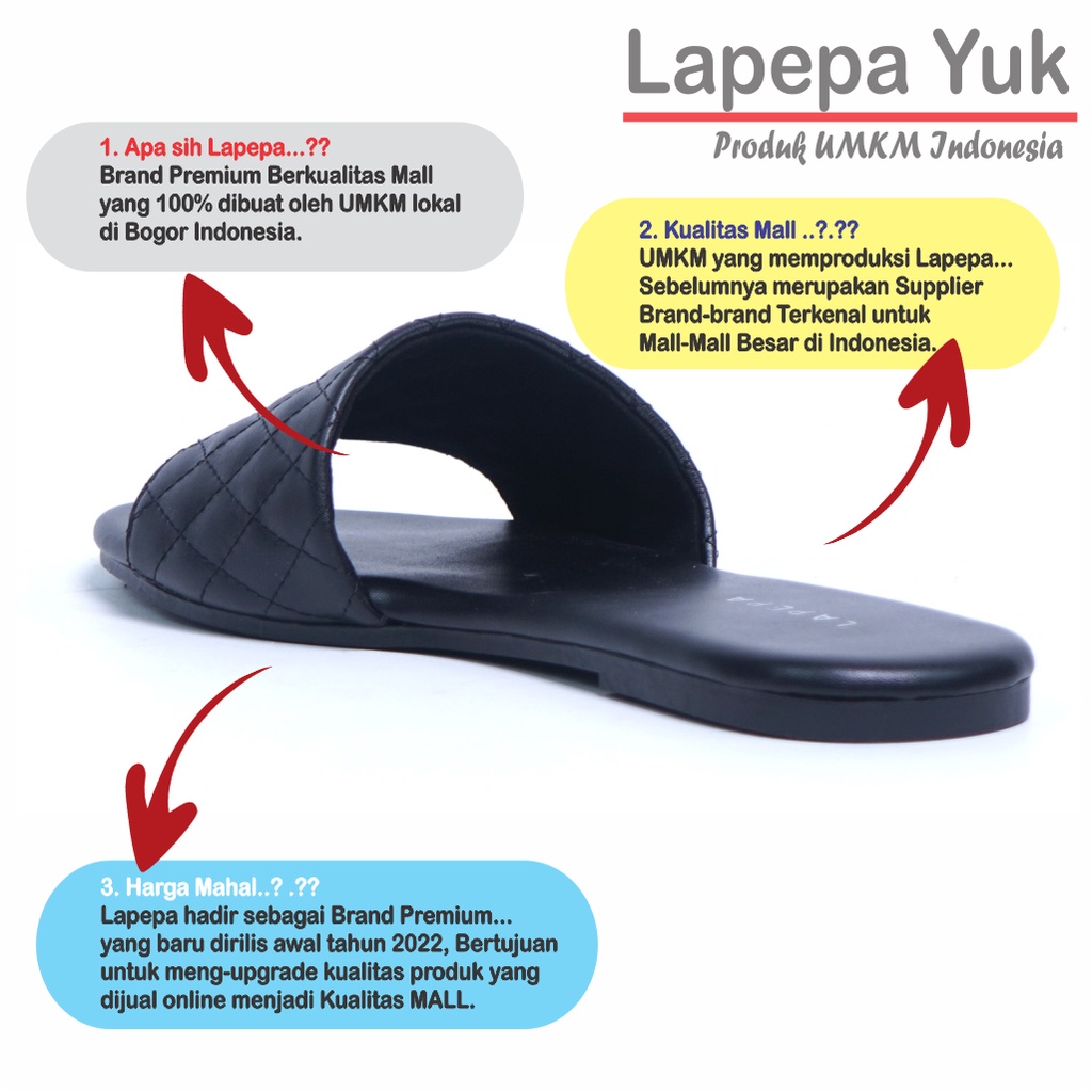 LAPEPA YUK - Sandal Wanita Teplek Selop VANIA Sendal Slop Cewek Flat Slip On Tidak Licin Anti Slide Karet Jelly Promo Sale Size 36 37 38 39 40 Sandal Perempuan Warna BLACK Hitam Premium Original Kekinian Terbaru Shoes ORI Mall Official Store