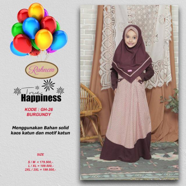 RAHNEM GH 26 Abu - Burgundy / gamis anak / fashion muslim / fashion anak