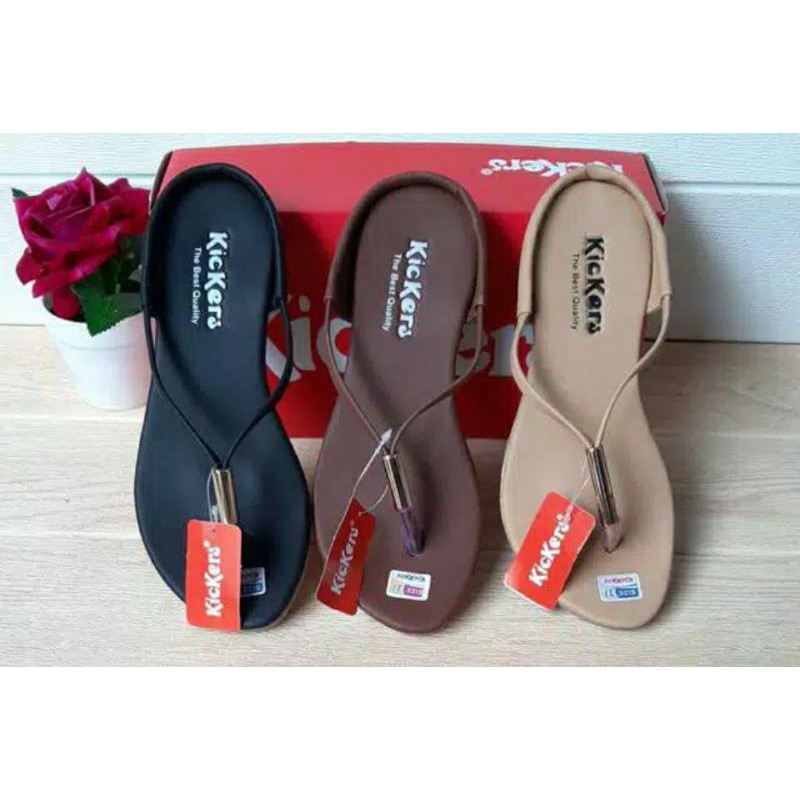 SANDAL JEPIT WANITA KICKERS TERBARU SENDAL JAPIT CASUAL KASUAL FLAT FLIP FLOP SELOP SLIP ON TEPLEK