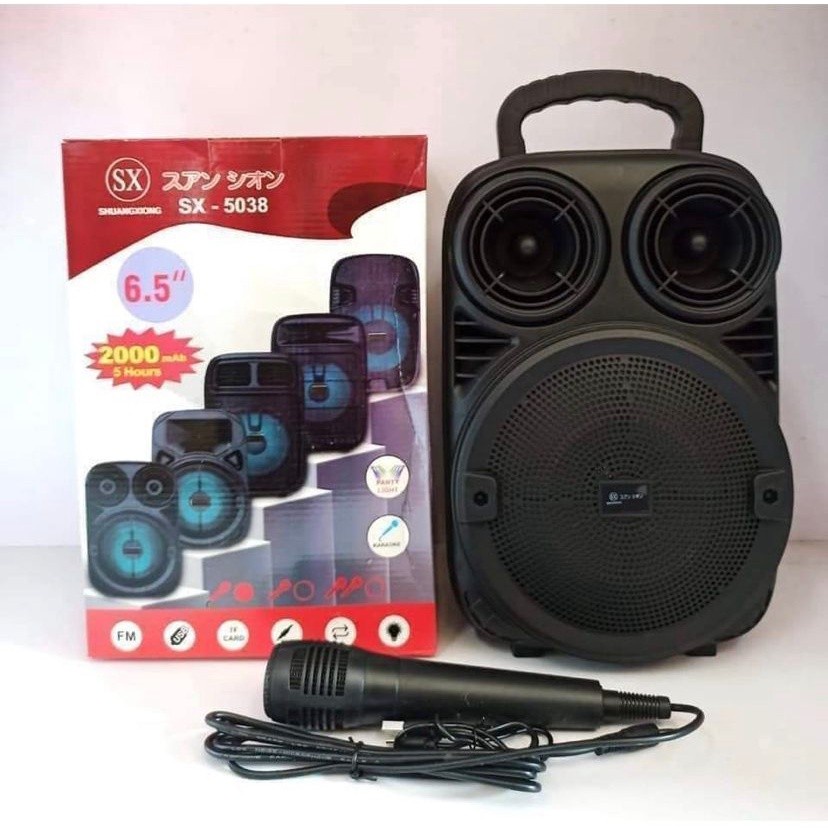 COD SPEAKER BLUETOOTH KARAOKE 6'5 INCH SX-5038 PLUS MIC KARAOKE X-BASS//SPEAKER SALON AKTIF SX-5038