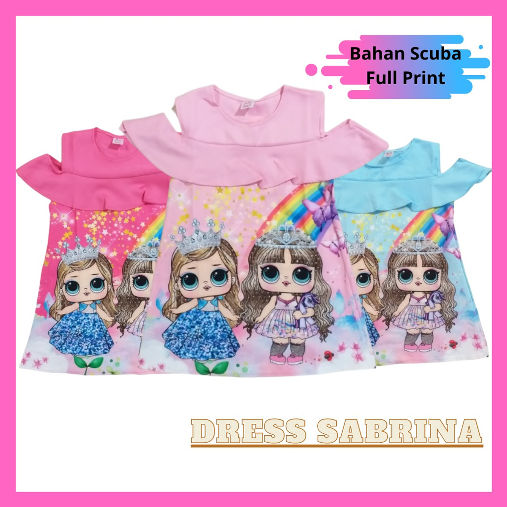 Dress Anak Sabrina Motif Lol Mahkota 6-8 Tahun