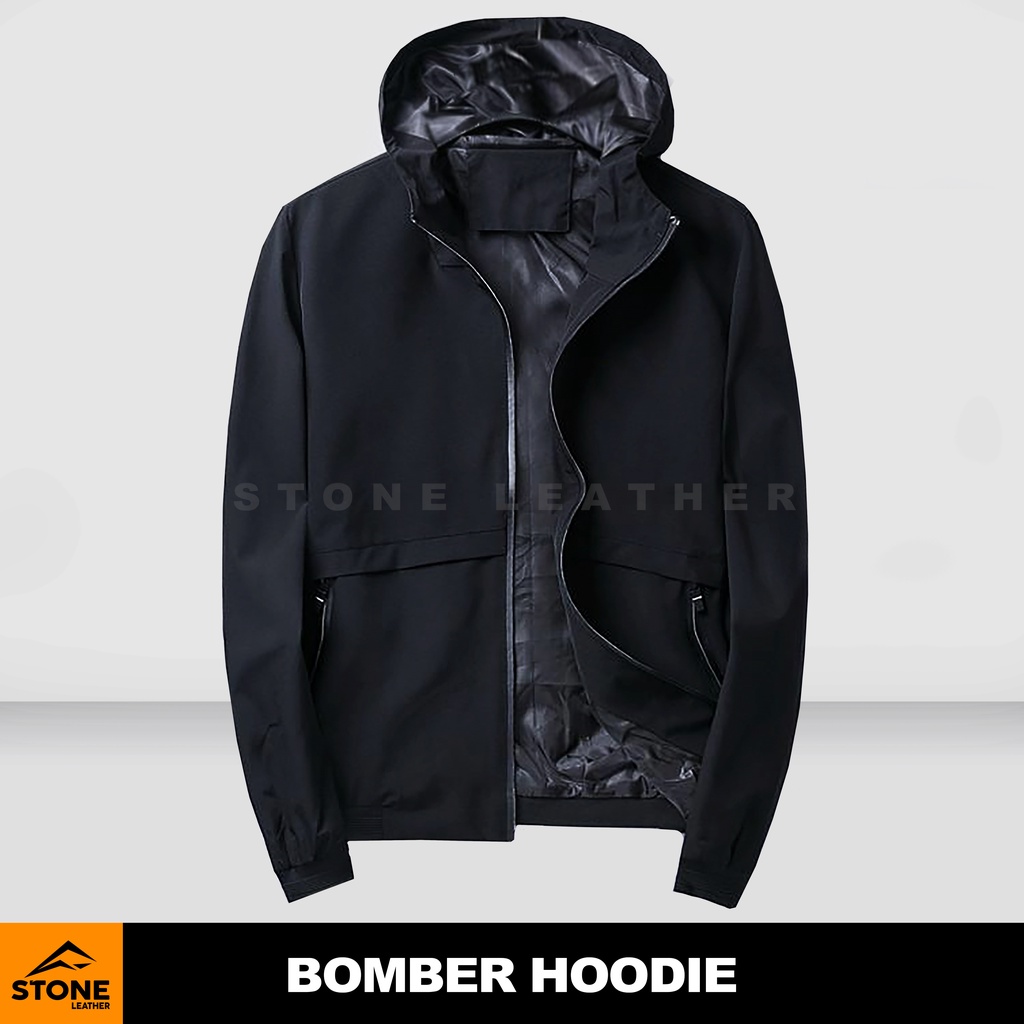 JAKET BOMBER HOODIE PRIA STONE LEATHER PARACHUTE