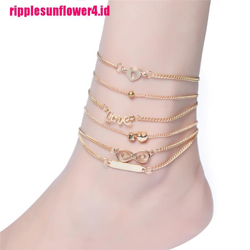 6pcs Gelang Kaki Rantai Multilayer Bentuk Hati Infinity Gaya Boho