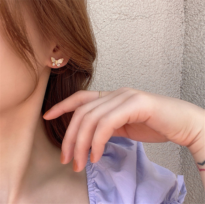 BUTTERFLY Anting Tusuk Rumbai Panjang Sterling Silver 925 Desain Kupu-Kupu Hias Zircon Untuk Wanita