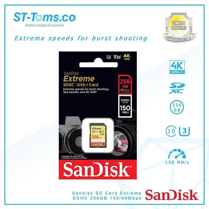 Promo Sandisk SD Card Extreme SDHC 256GB 150/70Mbps SDSDXV5-256G-GNCIN Murah