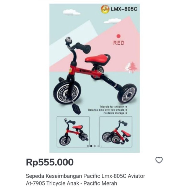 BALANCE BIKE PACIFIC LMX-805C TRICYCLE MERAH