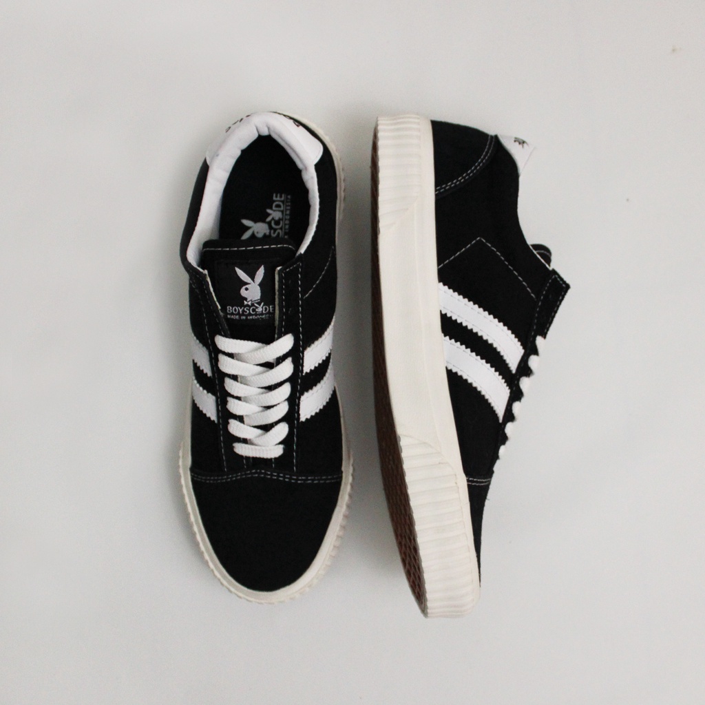 Sepatu Sneakers Casual Pria Wanita Brand Boyscode Original Vulcanized Black White Outsole Gerigi