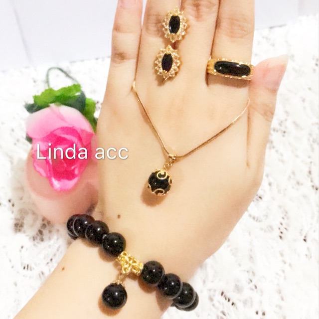 promo set permata giok gelang karet cin2 xuping batu giok asli 88