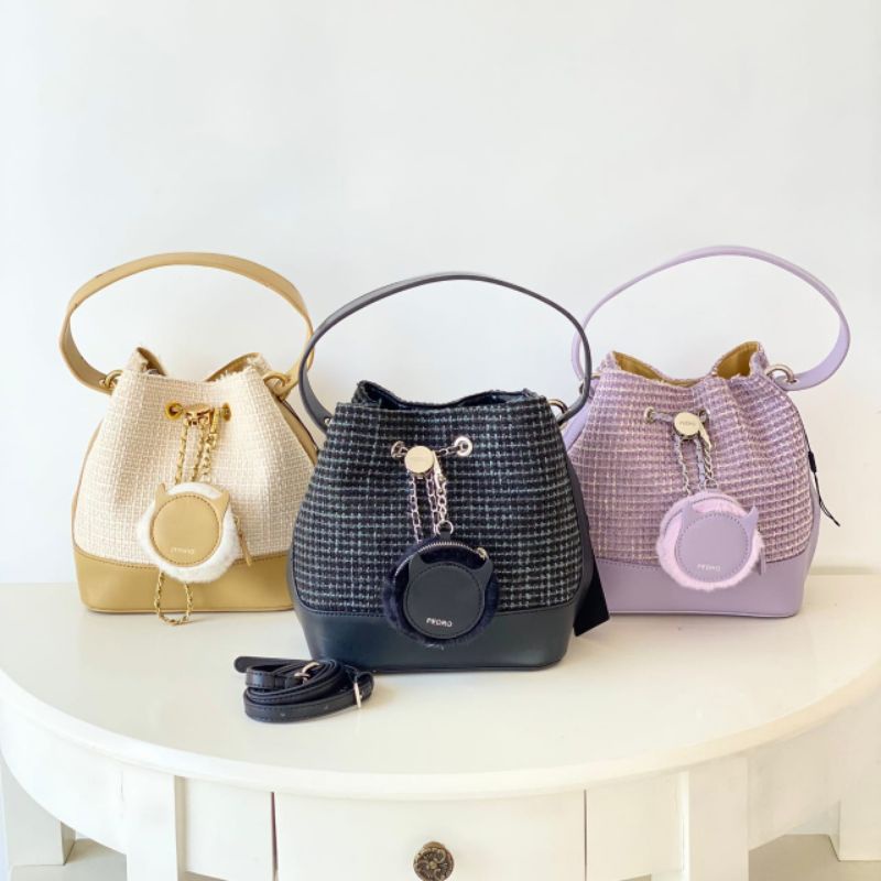 P439 Tas Tote Pedro Tweed Bucket Drawstring Bag