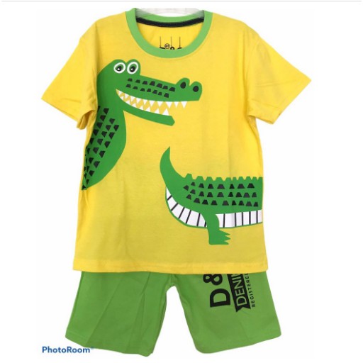 Setelan Baju Kaos Anak Cowok Karakter CROCODILE Kuning Size 1-10 Tahun