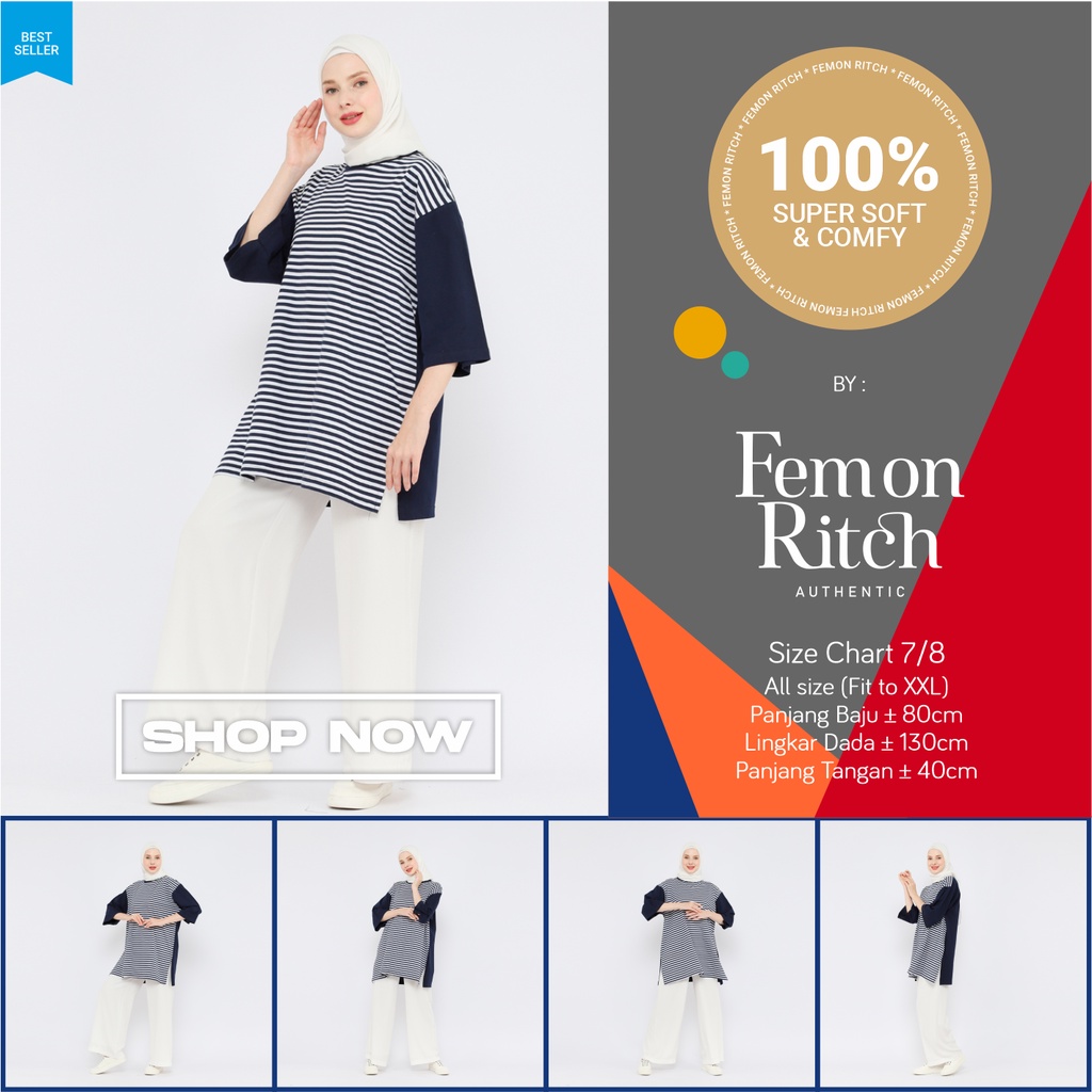 Atasan Wanita Kaos Oversize Wanita Busui Friendly Oversized Jumbo Lengan 7/8 LD 130 Basic Premium