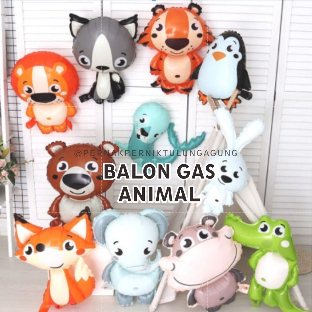 Balon Gas Animal Fullbody - Balon Foil hewan tiger/macan, pingiun, fox/rubah, lion/singa, rabbit/kel