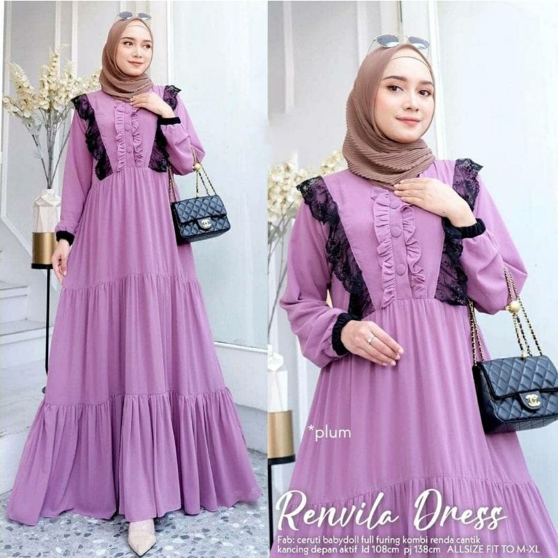 Renvilla Maxy Dress Baju Gamis Remaja Wanita Muslimah Simple Terbaru