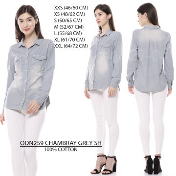 KEMEJA WANITA LENGAN PANJANG DENIM JEANS (ODN259 CHAMBRAY SH)-1