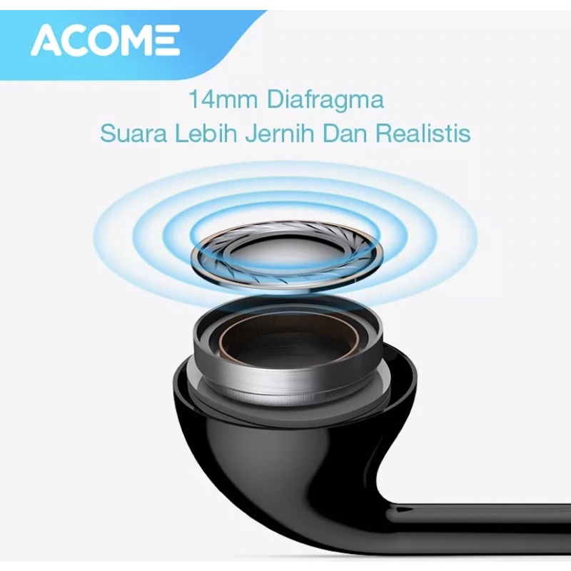 Acome Wired Earphone Headset 14mm Diafragma Clear  Audio Bass Head