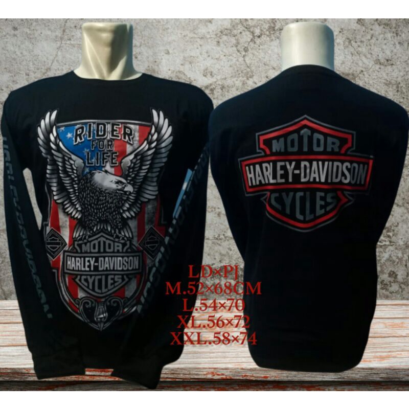 Kaos Harley Davidson Ride for Life - Long Sleeve - Eagle - American Flag - Bar and Shield - Lengan P