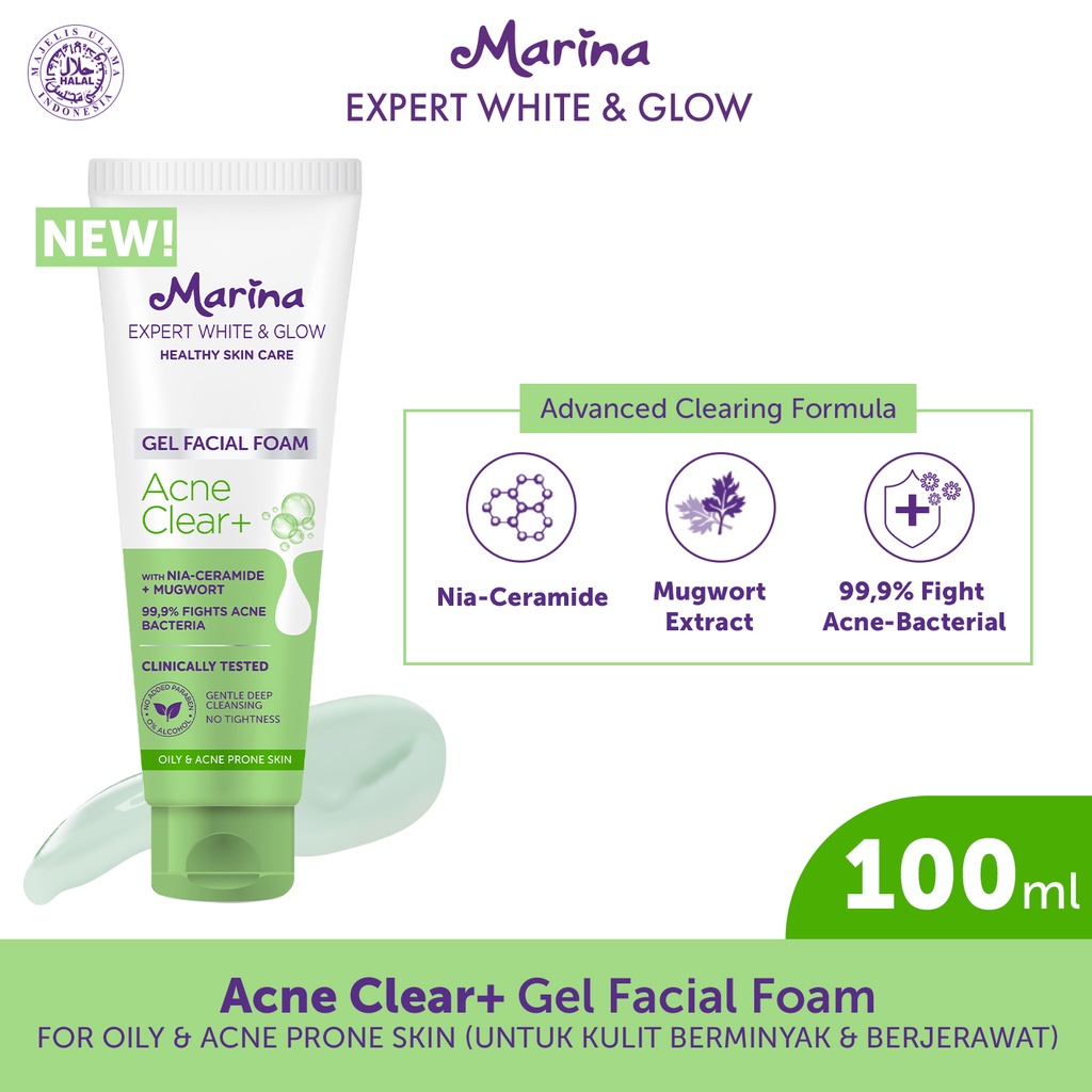 Marina Expert White &amp; Glow Gel Facial Foam Acne Clear+