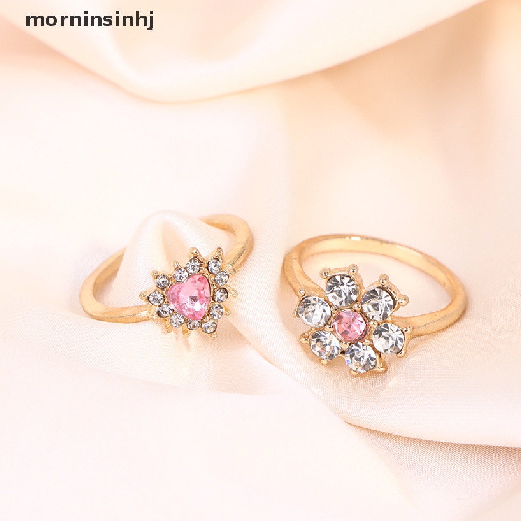 Mornin 8pcsset Cincin Bentuk Hati Warna Pink Gaya Punk Untuk Wanita