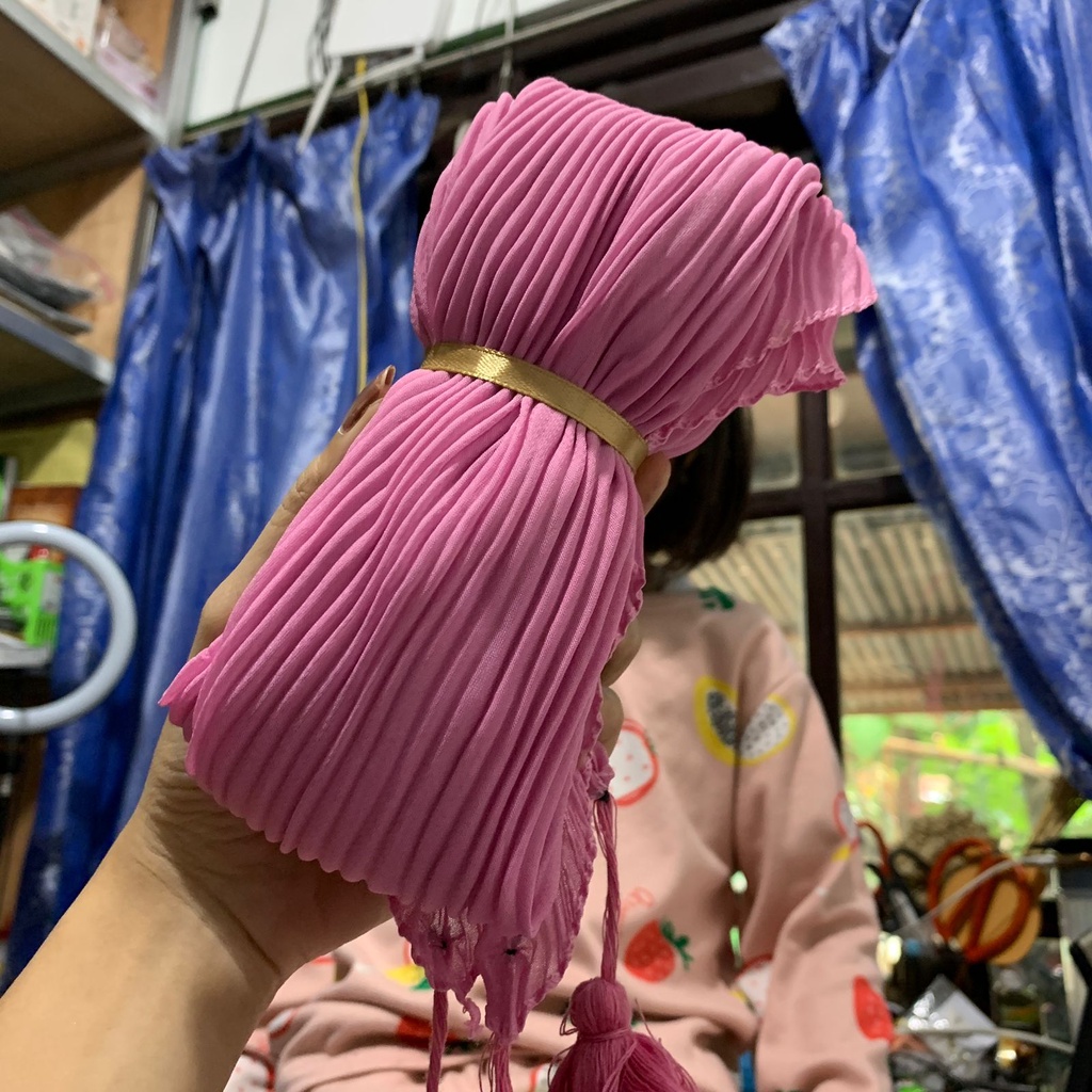 Jilbab Plisket Segiempat Bella Plisket Pleated Jambul Segiempat Plisket Jambul-DUSTYPURPLE