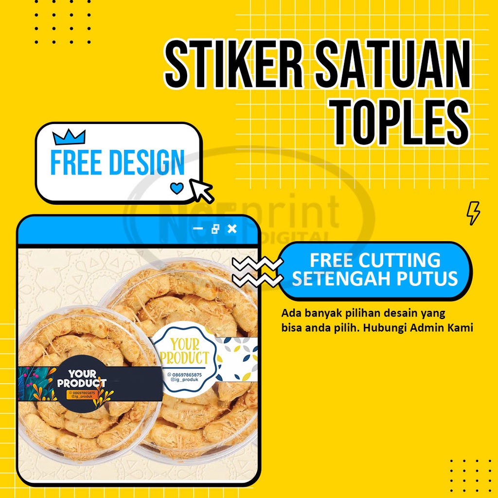 

Cetak Sticker Toples / Stiker Toples Idul Fitri / Idul Adha Sticker Label Toples Kue Custom Design