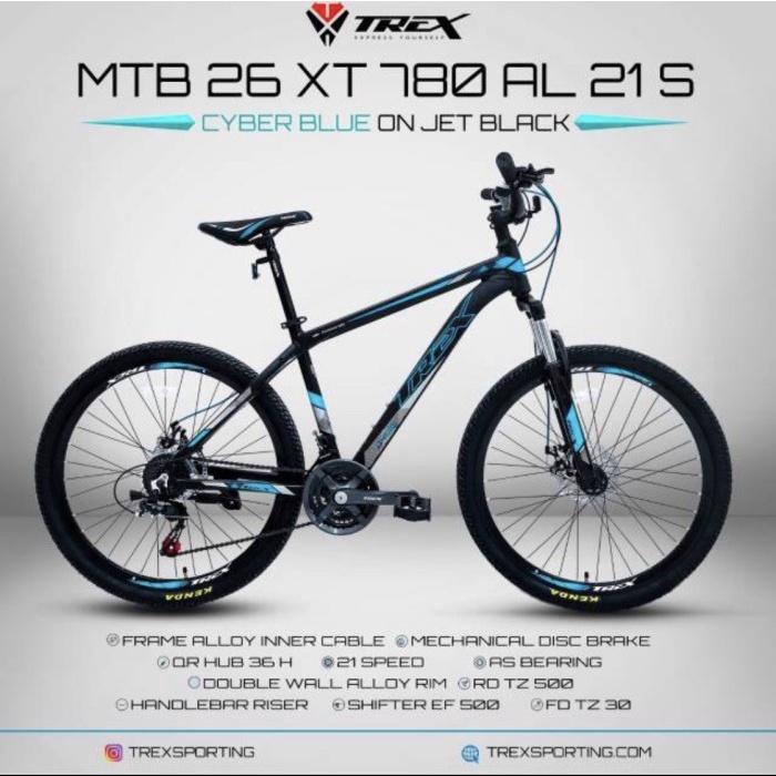 Sepeda Gunung MTB Trex 26 Alloy Frame 21 S Garansi Resmi COD kredit US - black-blue