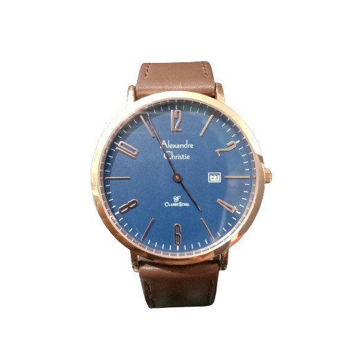 JAM TANGAN PRIA ALEXANDRE CHRISTIE AC 8433 ROSEGOLD BLUE LEATHER ORIGINAL