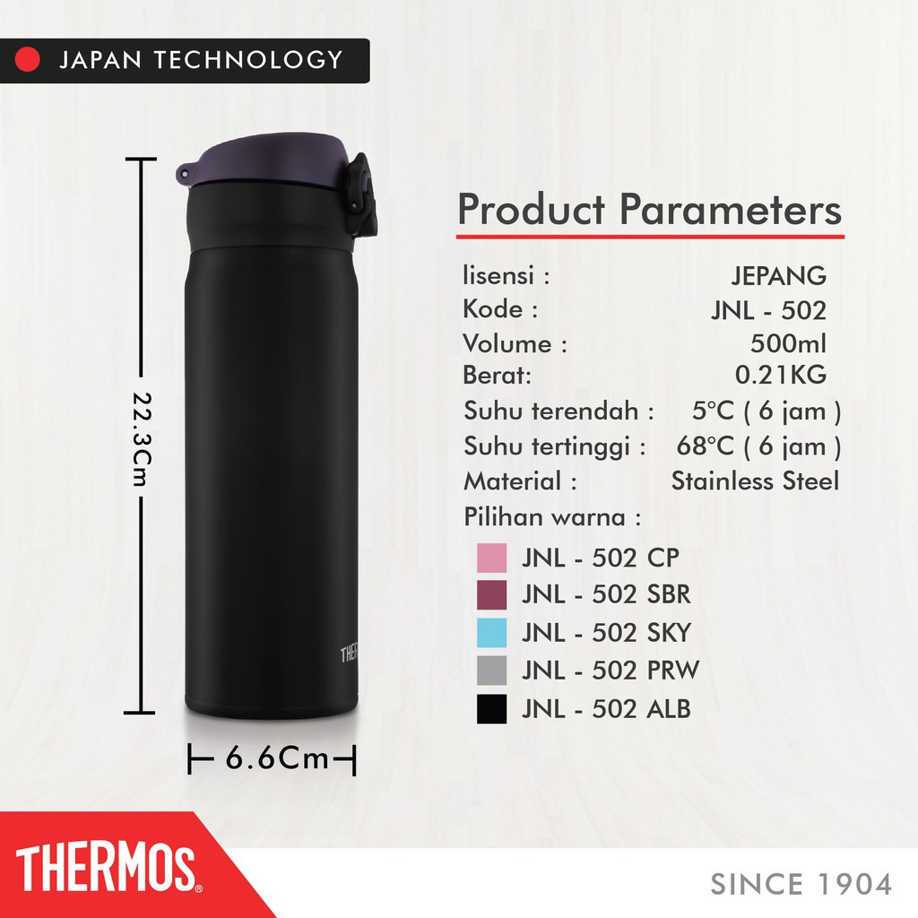 Thermos Tumbler One Push Ultra Light All Black 500ml Jnl 502 Alb Shopee Indonesia
