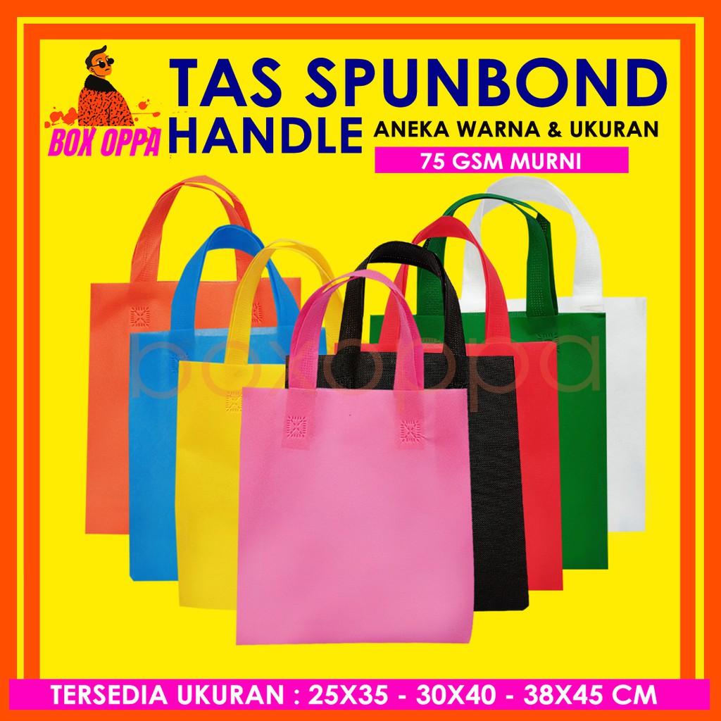 

TAS SPUNBOND HANDLE 25x35 cm GOODIEBAG SOUVENIR tas kain polos aneka warna 75gsm