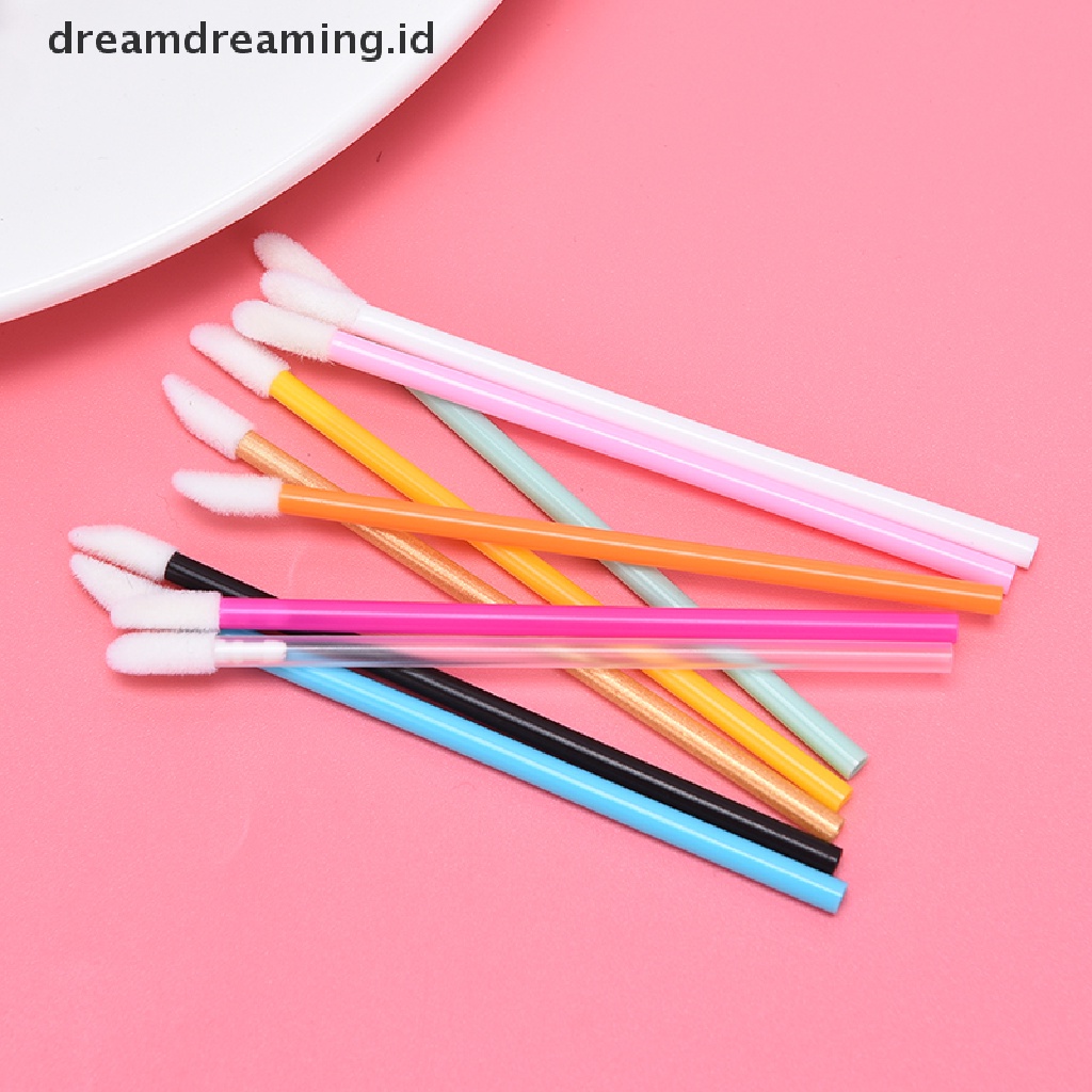 (dreamdreaming.id) 50pcs / Set Brush Aplikator Lipstick / Lip Gloss Sekali Pakai Untuk Makeup / Kosmetik Wanita